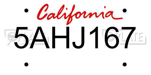 5AHJ167 California License Plate