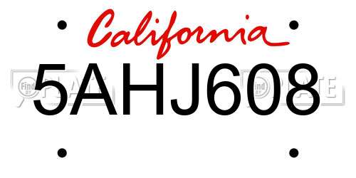 5AHJ608 California License Plate