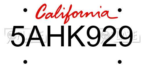 5AHK929 California License Plate