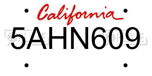 5AHN609 California License Plate