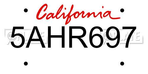 5AHR697 California License Plate