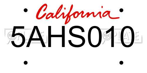 5AHS010 California License Plate