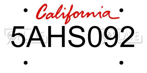 5AHS092 California License Plate