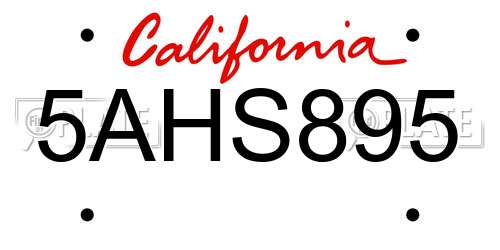 5AHS895 California License Plate