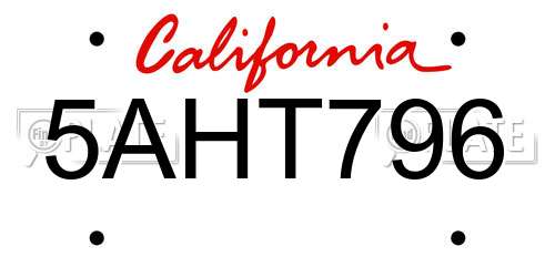 5AHT796 California License Plate