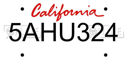5AHU324 California License Plate
