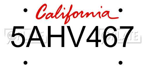 5AHV467 California License Plate