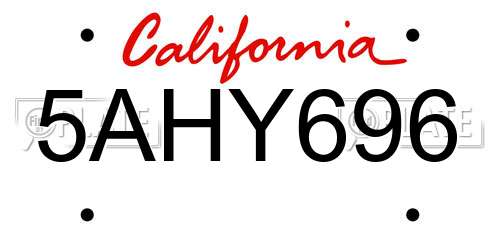 5AHY696 California License Plate