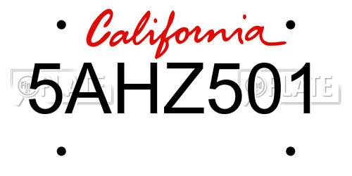 5AHZ501 California License Plate