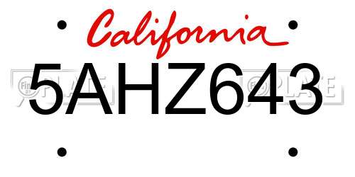 5AHZ643 California License Plate