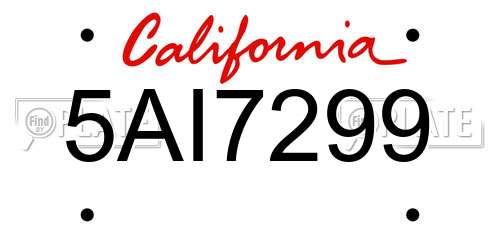 5AI7299 California License Plate