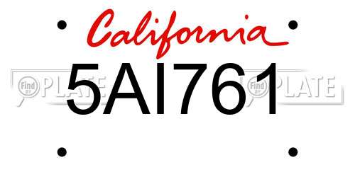 5AI761 California License Plate