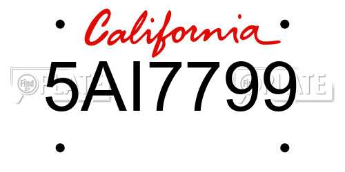 5AI7799 California License Plate