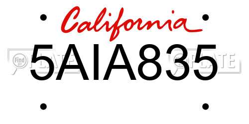5AIA835 California License Plate