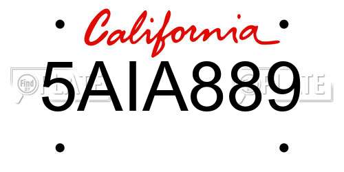 5AIA889 California License Plate
