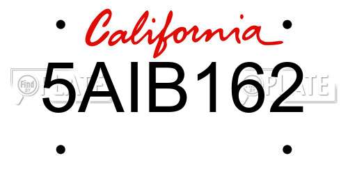 5AIB162 California License Plate