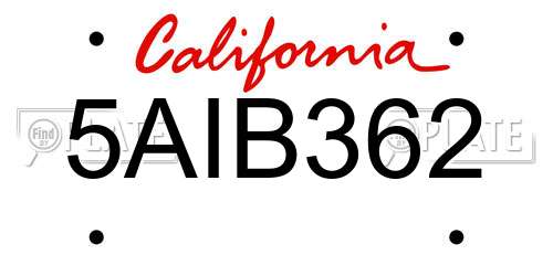 5AIB362 California License Plate
