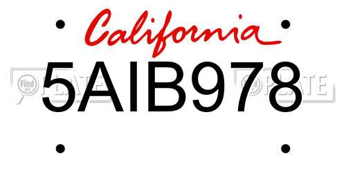 5AIB978 California License Plate