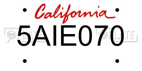 5AIE070 California License Plate
