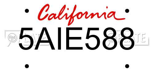 5AIE588 California License Plate