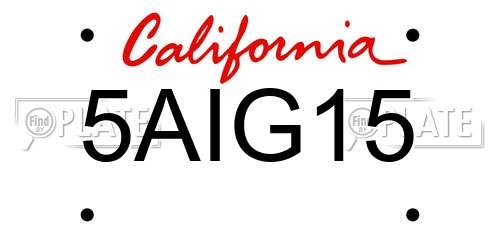 5AIG15 California License Plate