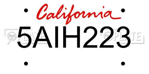 5AIH223 California License Plate