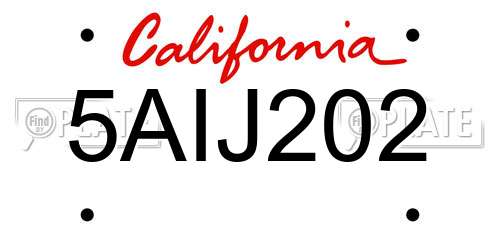 5AIJ202 California License Plate