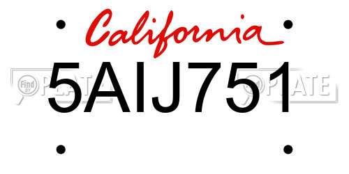 5AIJ751 California License Plate