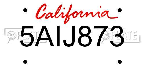 5AIJ873 California License Plate