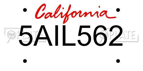 5AIL562 California License Plate