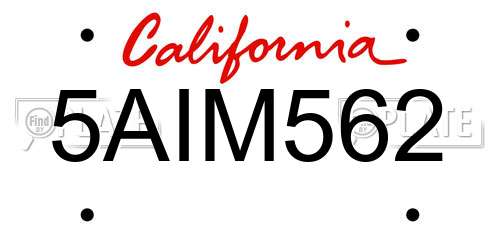5AIM562 California License Plate