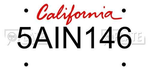 5AIN146 California License Plate