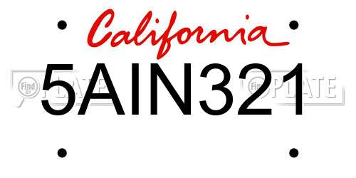 5AIN321 California License Plate