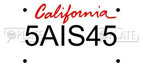 5AIS45 California License Plate