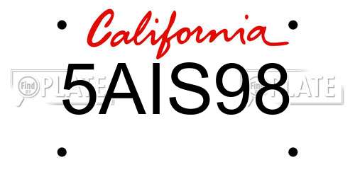 5AIS98 California License Plate