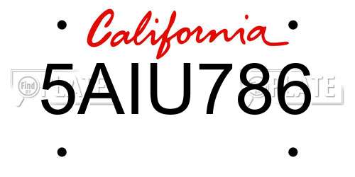 5AIU786 California License Plate