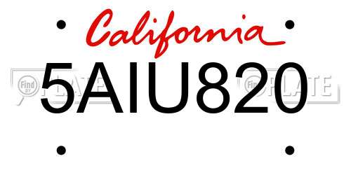 5AIU820 California License Plate