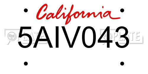 5AIV043 California License Plate