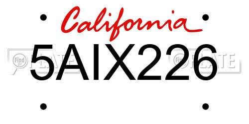 5AIX226 California License Plate
