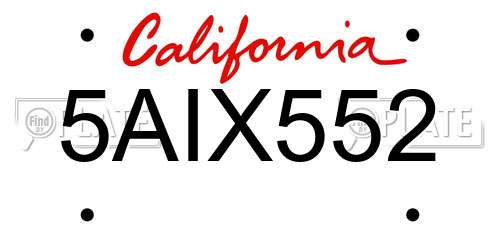 5AIX552 California License Plate