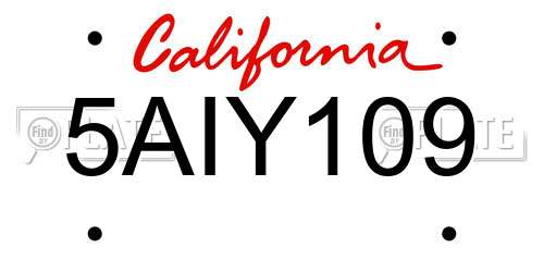 5AIY109 California License Plate