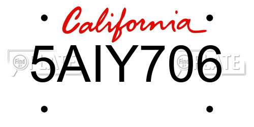 5AIY706 California License Plate