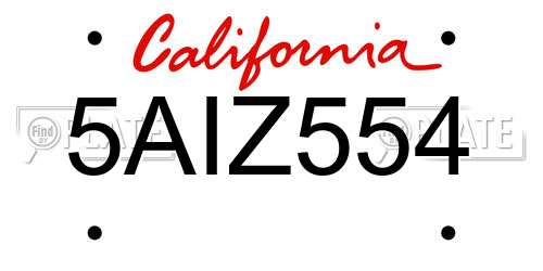 5AIZ554 California License Plate