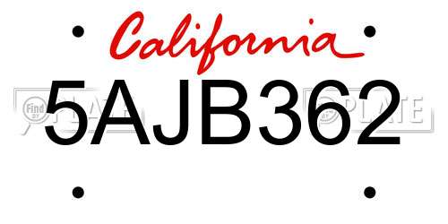 5AJB362 California License Plate