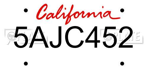 5AJC452 California License Plate