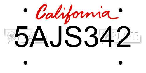 5AJS342 California License Plate