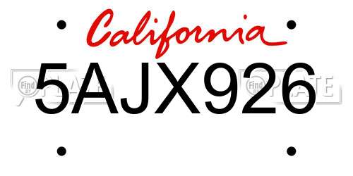 5AJX926 California License Plate