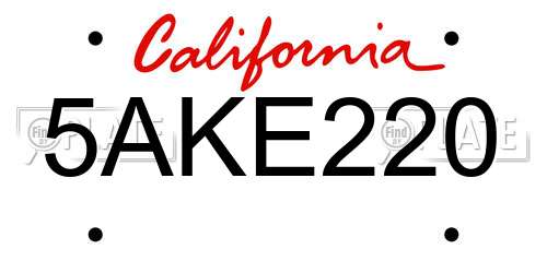 5AKE220 California License Plate