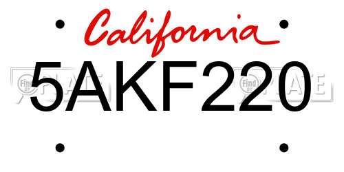 5AKF220 California License Plate