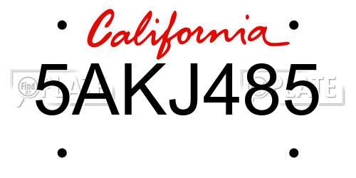 5AKJ485 California License Plate